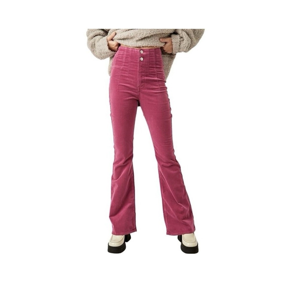 We The Free People Jayde High Rise Corduroy Flare‎ Jeans Pink Size 31 Y2K